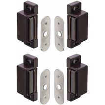 4x Loqueteau magnétique rectangulaire avec contre plaque en acier force 2kg à visser Loquet Aimant Meuble Porte Placard Frigo, en plastique marron