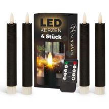 LED-Kerzen aus Echtwachs – Schwarz – 22 x 180 mm – 4 Stück – Novaliv