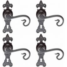 Loops - 4x pair Forged Curled Lever Handle on Lock Backplate 167 x 51mm Black Antique