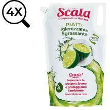 4x Scala Detersivo Piatti Igienizzante Sgrassante EcoRicarica a Limone da 2 lt