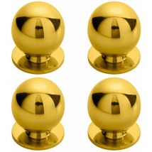 Loops - 4x Solid Ball Cupboard Door Knob 25mm Diameter Polished Brass Cabinet Handle