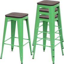 Hegele - 4x Tabouret de bar HHG-766, avec siège en bois, métal, style industriel , vert