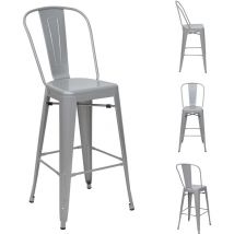 4x tabouret de bar HHG-866, chaise de comptoir avec dossier, métal, design industriel, gris