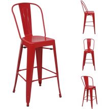 4x tabouret de bar HHG-866, chaise de comptoir avec dossier, métal, design industriel, rouge