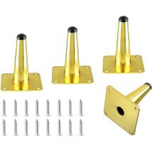 4x Gold Furniture Legs - 10cm Tapered Iron Support Feet for Cabinet Table Bed