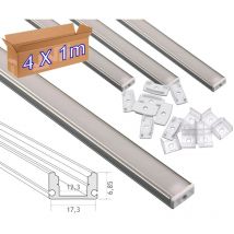 4 x 1 metro Perfil aluminio tira led superficie con tapa traslúcida 12,3x6,08mm - Jandei