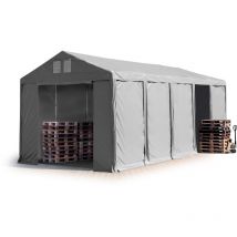 4x10m Tente de stockage Toolport pvc 850 n gris, h. 3m avec portes à fermeture Eclair