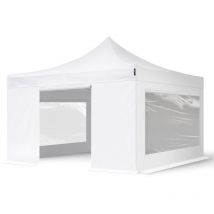 4x4 m gazebo pieghevole con laterali (finestre panoramiche), premium acciaio, bianco