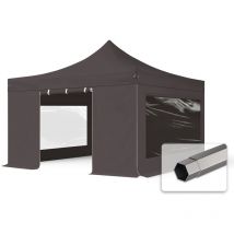 4x4 m Tonnelle pliante - Acier, côtés panoramiques, gris foncé