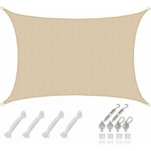 4x6 Vela Solare Rettangolare Traspirante - Tenda da Sole con Fissaggio Inox - beige