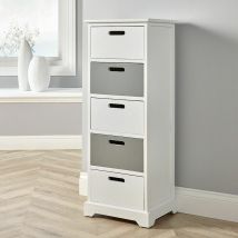 5 Drawer Chest Tallboy White Grey Wooden Bedroom Storage Fully Assembled