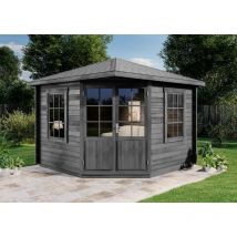 5-eck Gartenhaus Modell Monica Gartenhaus Aus Holz In Grau, Holzhaus Mit 40 Mm Wandstärke, Blockbohlenhaus Mit Montagematerial Imprägniert Grau - 