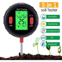 Jalleria - 5-in-1 Boden-PH-Messgerät, Bodenfeuchtesensor, Intensitätsdetektor für Pflanzen, Blumen, Garten
