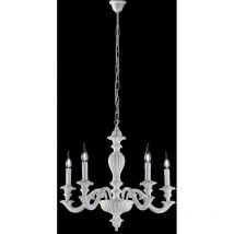 Leonardo - Schäbiger weißer Holzkronleuchter 5 Lichter 117 - Ø53 - BL180-5-BCO