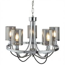 Searchlight - Catalina - 5 Light Multi Arm Ceiling Pendant Chrome, Smokey, Glass, E14