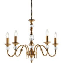 Interiors - 5 Light Multi Arm Ceiling Pendant Chandelier Antique Brass, Crystal, E14