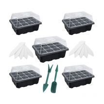 Linghhang - 5 Pack Bac à Semis Noir Mini Plateau Semence Serre Potager pour Semis 12 Trous avec Outils de Plantation et Étiquettes de Plantes