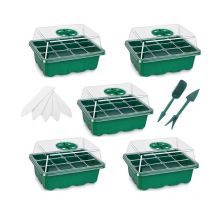 Linghhang - 5 Pack Bac à Semis Vert Mini Plateau Semence Serre Potager pour Semis 12 Trous avec Outils de Plantation et Étiquettes de Plantes