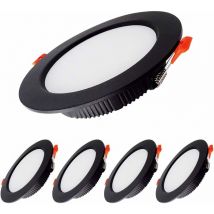 Tinor - 5 Pack Led Recessed Spotlight Black, Extra Flat, 5W 500LM=50W Incandescent, IP44, Natural White 4000K, ac 220-240V, Cutout 70-80mm, Round