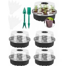 Lucky-88 - 5 Pcs Bac à Semis Rond Mini Serre Potager Petite Serre pour Semis de 13 Cellules avec Outils de Plantation et Étiquettes de Plantes - Noir
