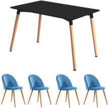 Halo Set da pranzo Lucia - tavolo da pranzo in legno nero e set di 4 sedie da pranzo in velluto blu - cucina sala da pranzo