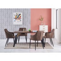 Cosmo lux Zarah Dining Set - un tavolo da pranzo in legno di noce e un set di 4 sedie da pranzo in pelle marrone - Sala da pranzo Cucina