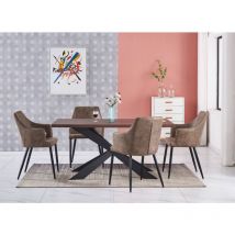 Set da pranzo Duke lux Zarah - un tavolo da pranzo in legno di noce e un set di 4 sedie da pranzo in pelle marrone chiaro - Sala da pranzo Cucina