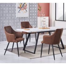 Toga lux Zarah Dining Set - un tavolo da pranzo estensibile bianco e un set di 4 sedie da pranzo in pelle marrone - Sala da pranzo Cucina