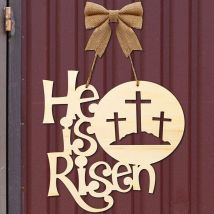 5-Piece Door Hangers Easter Wooden Door Sign Easter Religious Decoration Rustic Cross Hanging Sign with Burlap Bow Spring April Decorative Wall Front