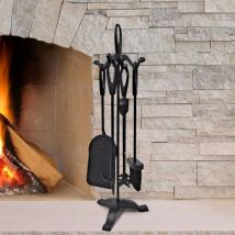 Fireside Companion Set 5-Piece Steel Fire Place tool set Poker, Brush, Shovel, Tongs and Stand