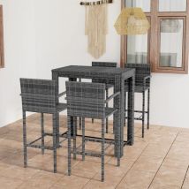 Minkurow - 5 Piece Outdoor Bar Set with Armrest Poly Rattan Grey vidaXL