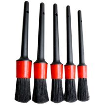 5 Pièces Brosse de Nettoyage pour Voiture, Pinceau de Détail Ensemble Pinceaux à Poil Souple pour Auto, Cuir - Noir & Rouge