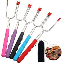 5 Pièces Fourchette a Barbecue Télescopique bbq Fourchettes Guimauves Inoxydable Bâtons à Rôtir pour la Cheminée de Feu de Camp de Camping et Le Gril