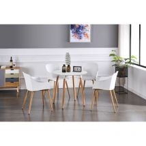 5 Pieces Eden Halo Dining Set - a Round White Dining Table and Set of 4 White Dining Chairs for Dining Room, Kitchen