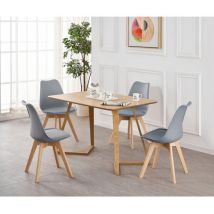 Life Interiors - Dallas Lorenzo Dining Set - an Oak Wooden Dining Table and Set of 4 Grey Polypropylene Dining Chairs - Dining Room Kitchen