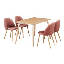 Life Interiors - 5 Pieces Lucia Dallas Dining Set - an Oak Rectangular Dining Table and Set of 4 Pink Dining Chairs - Pink