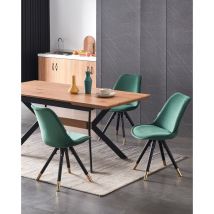 Life Interiors - Blaze lux Sofia Dining Set - an Oak Extendable Dining Table and Set of 4 Green Velvet Dining Chairs - Dining Room Kitchen