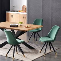 Life Interiors - Duke lux Sofia Dining Set - an Oak Wooden Dining Table and Set of 4 Green Velvet Dining Chairs - Dining Room Kitchen