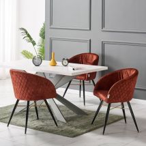 Duke LUX Vittorio Dining Set - a White Wooden Dining Table and Set of 4 Red Velvet Dining Chairs - Dining Room Kitchen