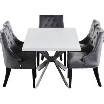 Life Interiors - 5 Pieces Windsor Duke Dining Set - a White Rectangular Dining Table and Set of 4 Dark Grey Dining Chairs - Dark Grey