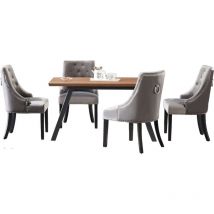 Life Interiors - 5 Pieces Windsor Toga Dining Set - an Extendable Brown Rectangular Wooden Dining Table and Set of 4 Dark Grey Dining Chairs - Dark