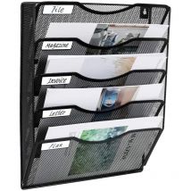 Yzmrbdqc - 5 Poches Maille Mur Porte-Fichiers Bureau Suspendu Dossier Dossier Magazine Rack Courrier Trieur Bin étiquette porte-nom incluse, noire