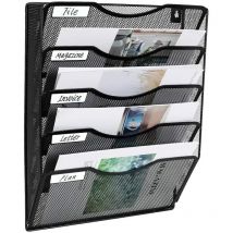 5 Poches Maille Mur Porte-Fichiers Bureau Suspendu Dossier Dossier Magazine Rack Courrier Trieur Bin étiquette porte-nom incluse, noire