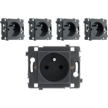 5 Prises 16A 2+T nu noir Clarys