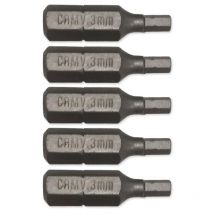 5 punte per cacciavite 25 mm 1/4' esagonale - 3 mm esagonale