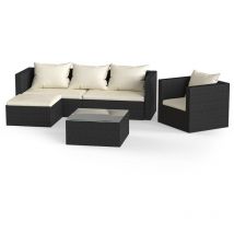 5 Seater Garden Furniture Outdoor Rattan Modular Corner Sofa Set New Version Black
