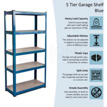 5 Tier Garage Shelving Unit Heavy Duty Storage Racking Shelf Boltless Rack, Blue