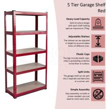 5 Tier Garage Shelving Unit Heavy Duty Storage Racking Shelf Boltless Rack, Red
