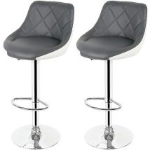 Tabourets de Bar Cuisine Lot de 2, En Similicuir, Pivotant en Simili-Cuir et Métal, Hauteur Réglable 53-73cm, Gris + Blanc