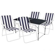 5-teiliges Campingmöbel Set blau-weiß 120x60x58/70cm schwarz-MMC330872B+4xM60029